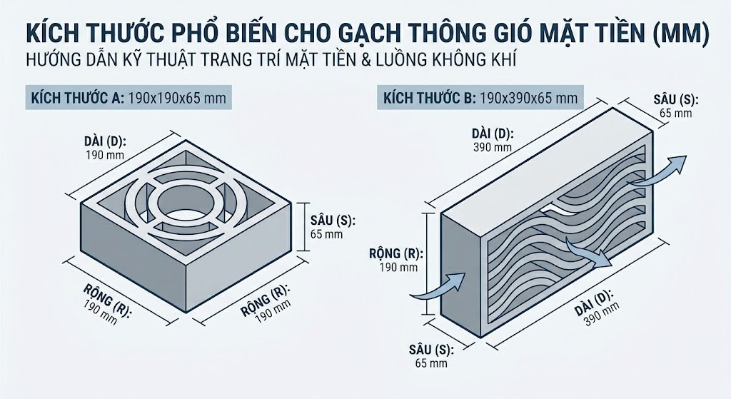 Kích thước gạch thông gió mặt tiền Kích thước gạch thông gió mặt tiền