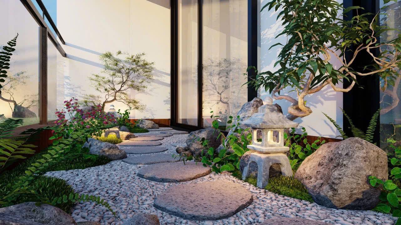 Rải sỏi trang trí sân vườn nhà phố phong cách thiền Nhật Rải sỏi trang trí sân vườn nhà phố phong cách thiền Nhật