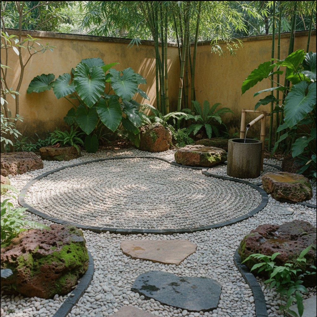 Rải sỏi sân vườn phong cách Tropical Rải sỏi sân vườn phong cách Tropical